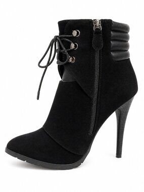 C-Label Black Ankle Boot Heels Lace Up Stiletto Booties Women’s